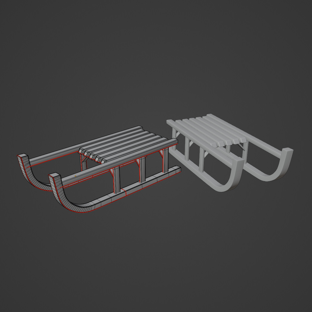 Wooden Snow Sledge 03 Low-poly 3D model_9