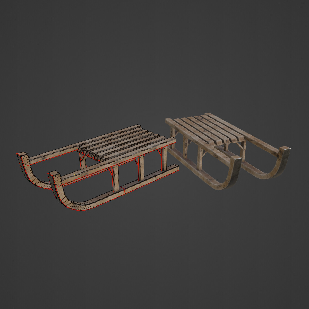 Wooden Snow Sledge 03 Low-poly 3D model_7