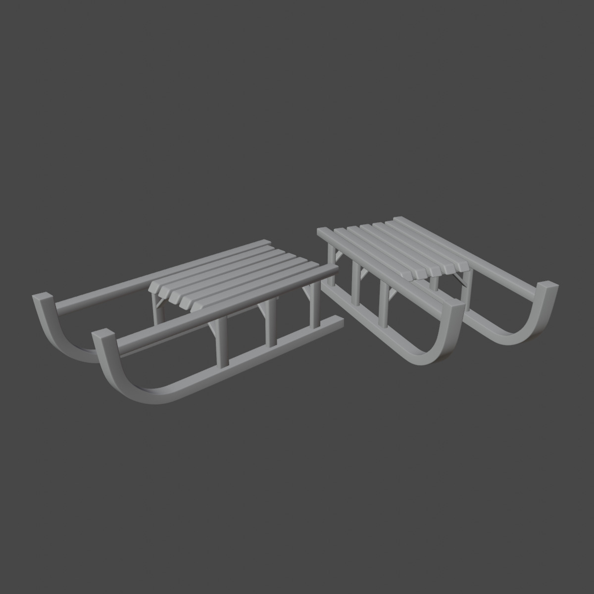 Wooden Snow Sledge 03 Low-poly 3D model_8