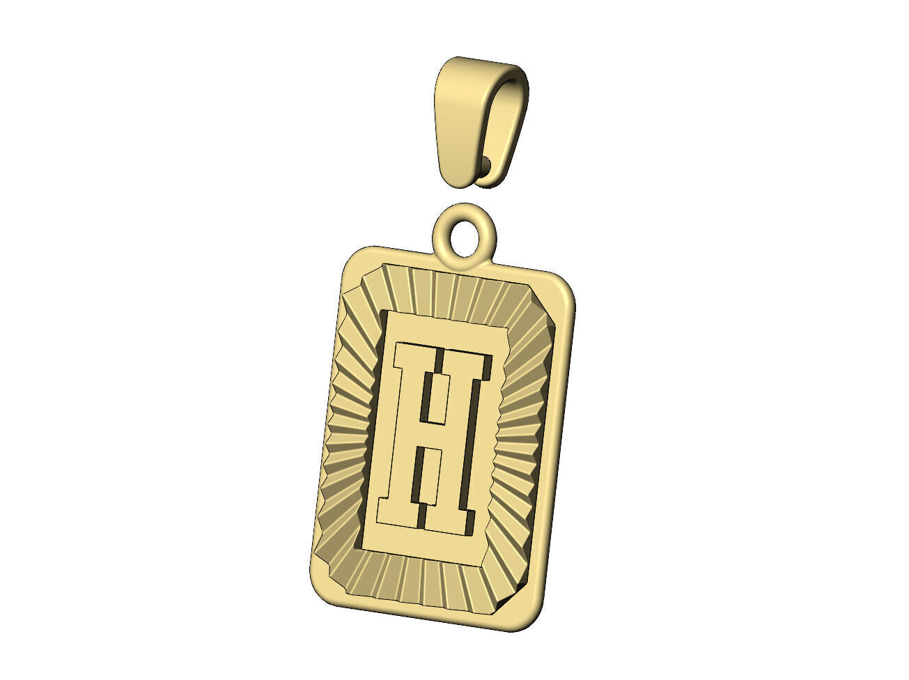 H letter initial NBA font faceted sunrays pendant charm 3D print model_5