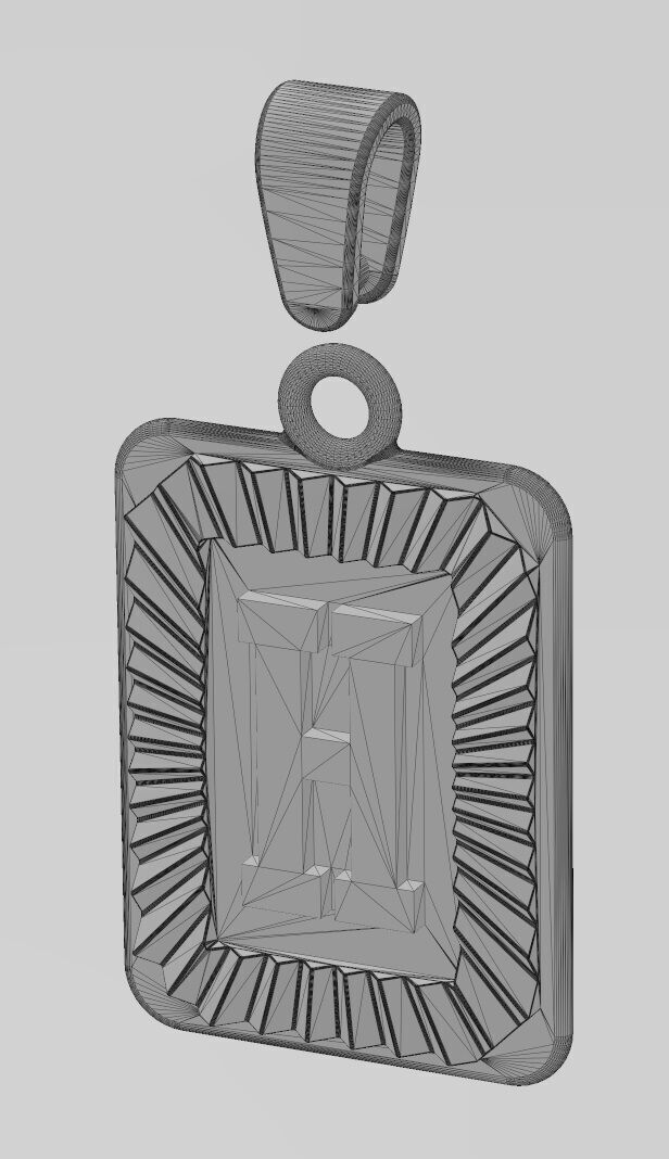 H letter initial NBA font faceted sunrays pendant charm 3D print model_13