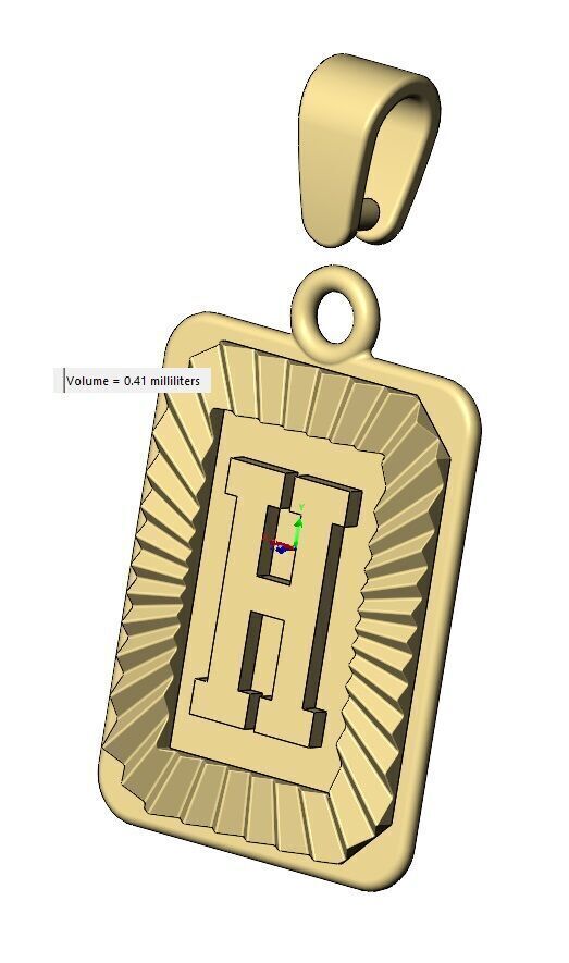 H letter initial NBA font faceted sunrays pendant charm 3D print model_15