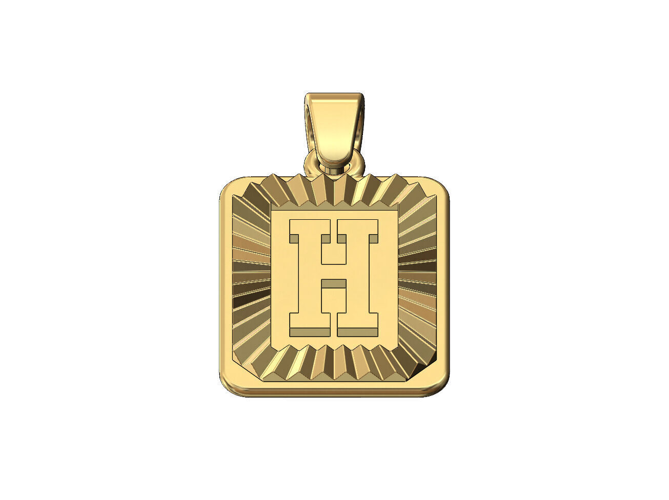 H letter initial NBA font faceted sunrays pendant charm 3D print model_2