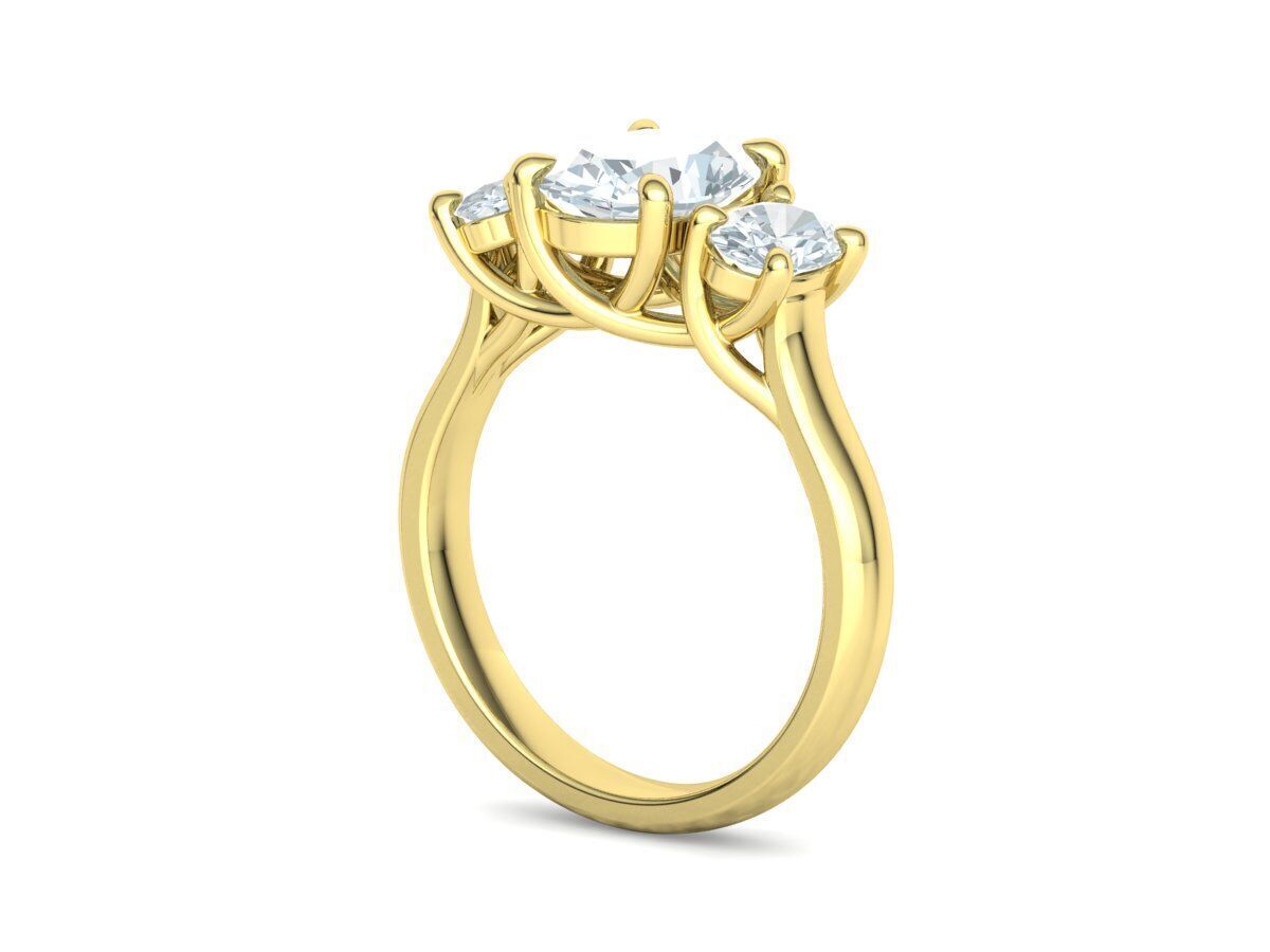 3 Stone Engagement Trellis Ring 9x7 Oval stone 6x4 side gems 3D print model_25