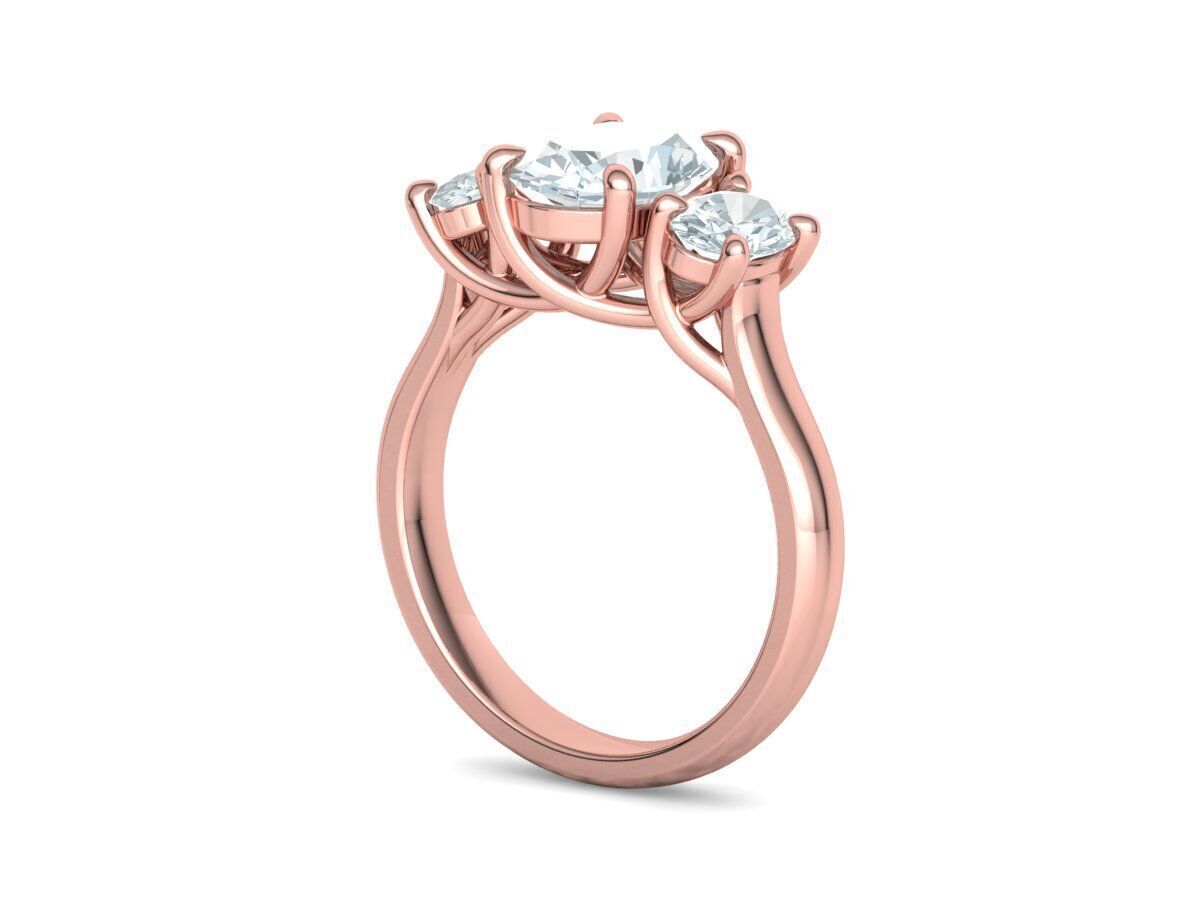 3 Stone Engagement Trellis Ring 9x7 Oval stone 6x4 side gems 3D print model_24