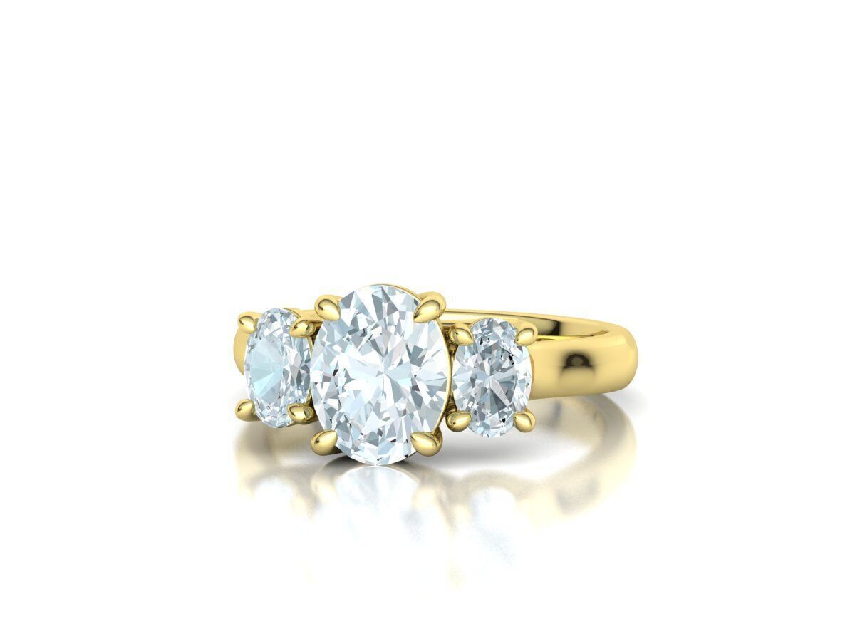 3 Stone Engagement Trellis Ring 9x7 Oval stone 6x4 side gems 3D print model_37