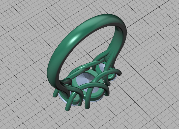 3 Stone Engagement Trellis Ring 9x7 Oval stone 6x4 side gems 3D print model_42