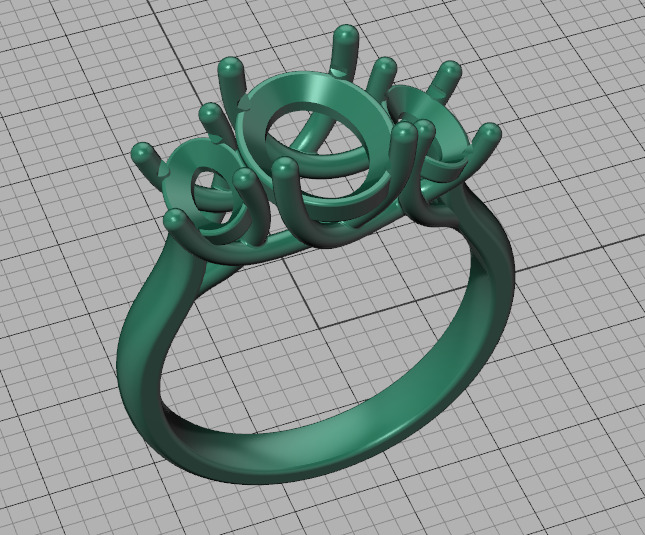 3 Stone Engagement Trellis Ring 9x7 Oval stone 6x4 side gems 3D print model_41