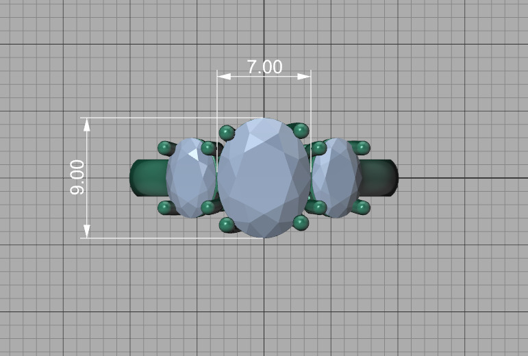 3 Stone Engagement Trellis Ring 9x7 Oval stone 6x4 side gems 3D print model_9