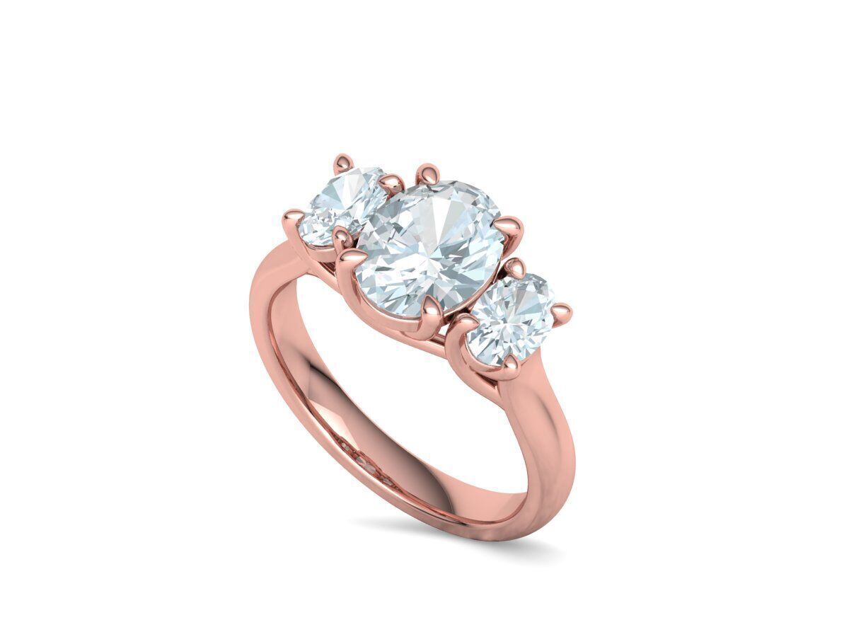 3 Stone Engagement Trellis Ring 9x7 Oval stone 6x4 side gems 3D print model_33