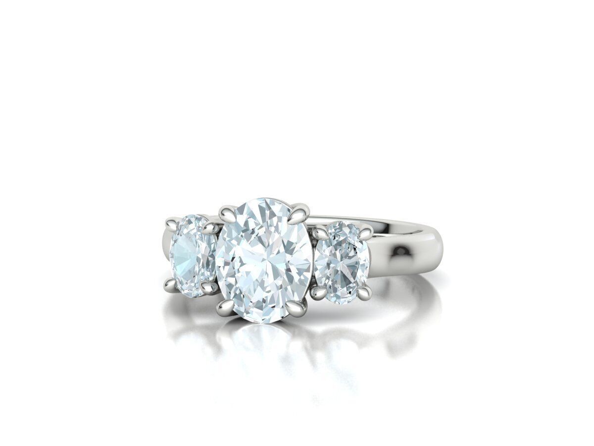 3 Stone Engagement Trellis Ring 9x7 Oval stone 6x4 side gems 3D print model_38