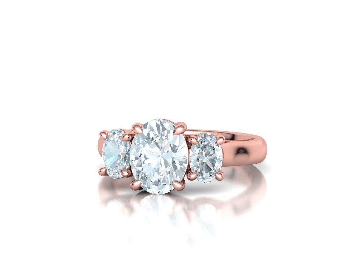 3 Stone Engagement Trellis Ring 9x7 Oval stone 6x4 side gems 3D print model_36