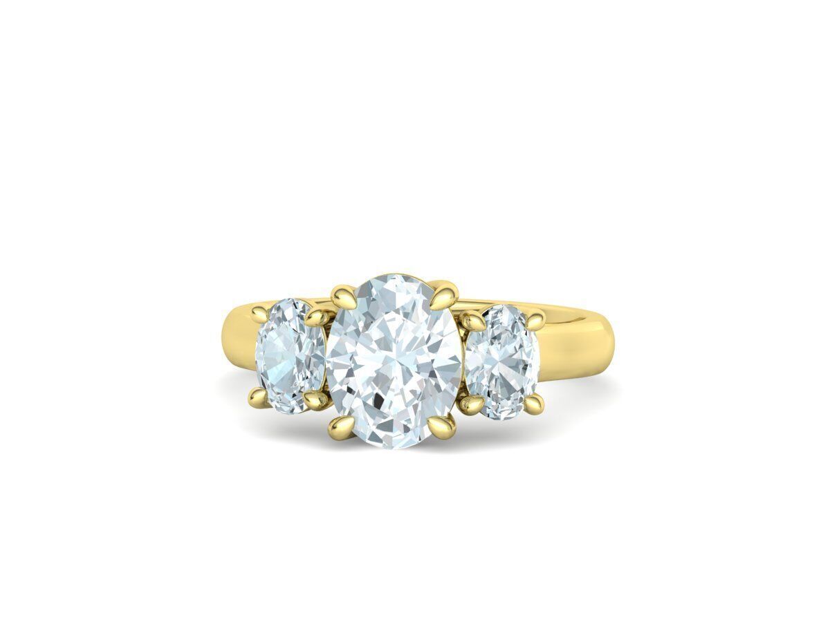 3 Stone Engagement Trellis Ring 9x7 Oval stone 6x4 side gems 3D print model_17