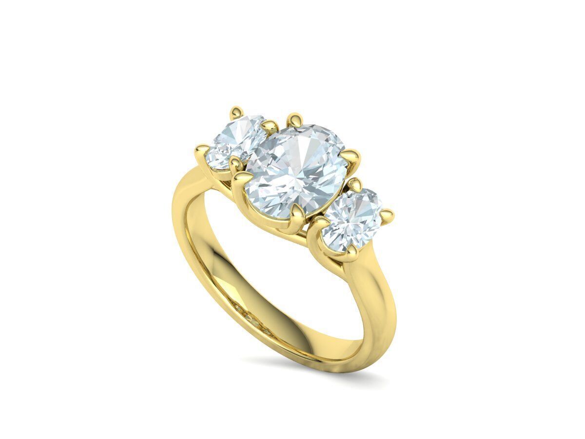 3 Stone Engagement Trellis Ring 9x7 Oval stone 6x4 side gems 3D print model_34