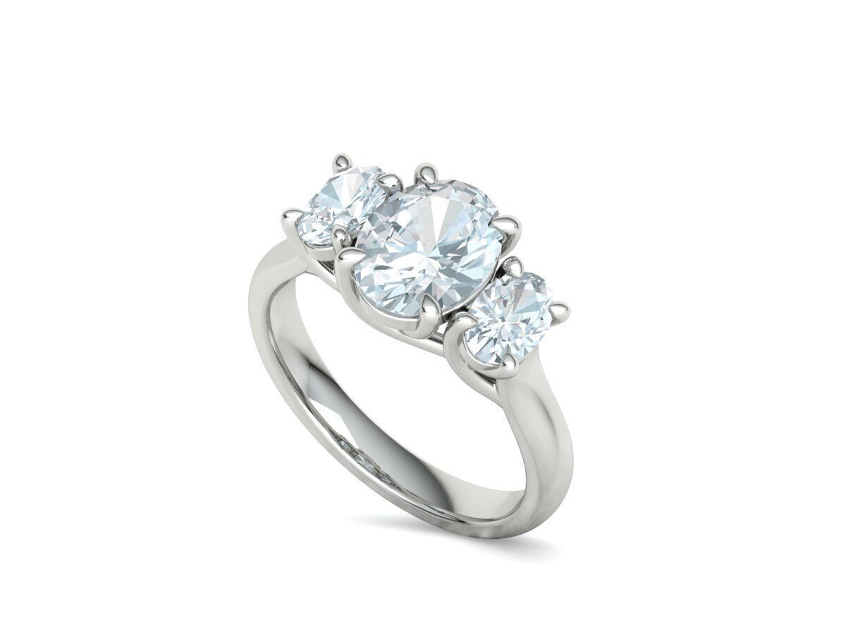 3 Stone Engagement Trellis Ring 9x7 Oval stone 6x4 side gems 3D print model_35