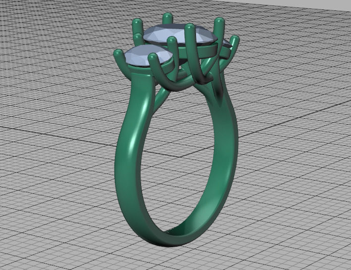 3 Stone Engagement Trellis Ring 9x7 Oval stone 6x4 side gems 3D print model_45