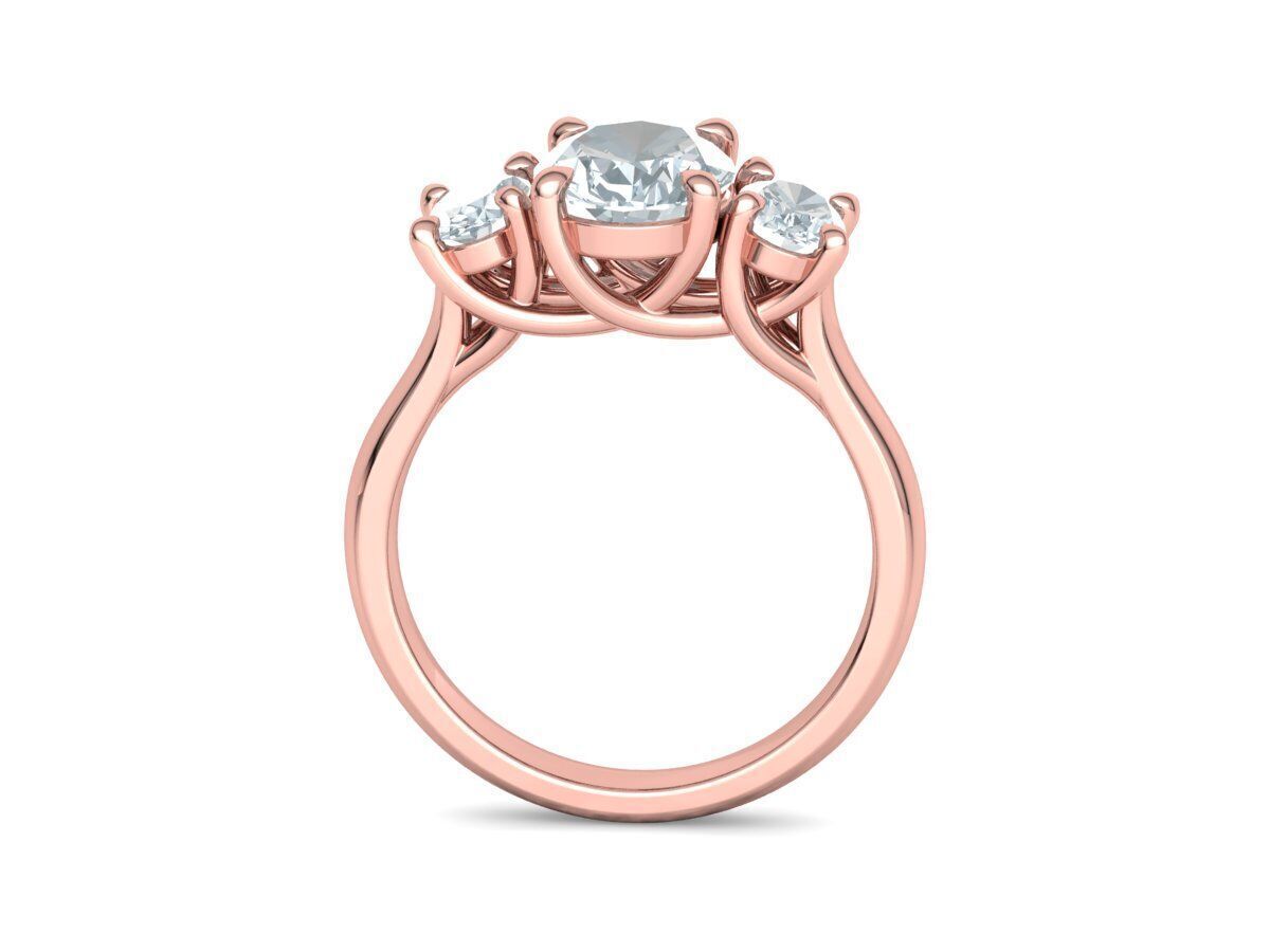 3 Stone Engagement Trellis Ring 9x7 Oval stone 6x4 side gems 3D print model_21