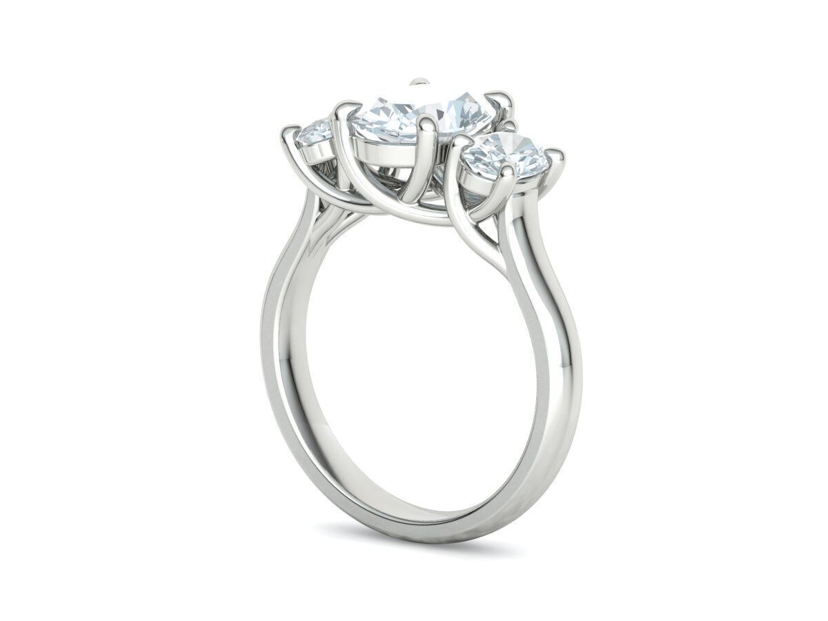 3 Stone Engagement Trellis Ring 9x7 Oval stone 6x4 side gems 3D print model_26