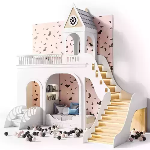 Children corner with a crib and a slide