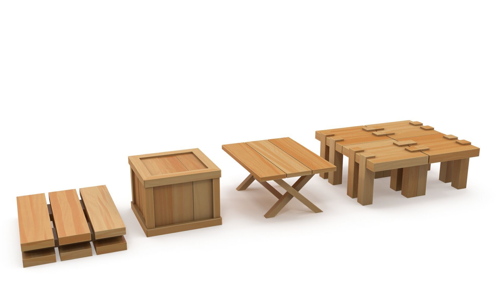 Cartoon tables pallet and box 3D model_6