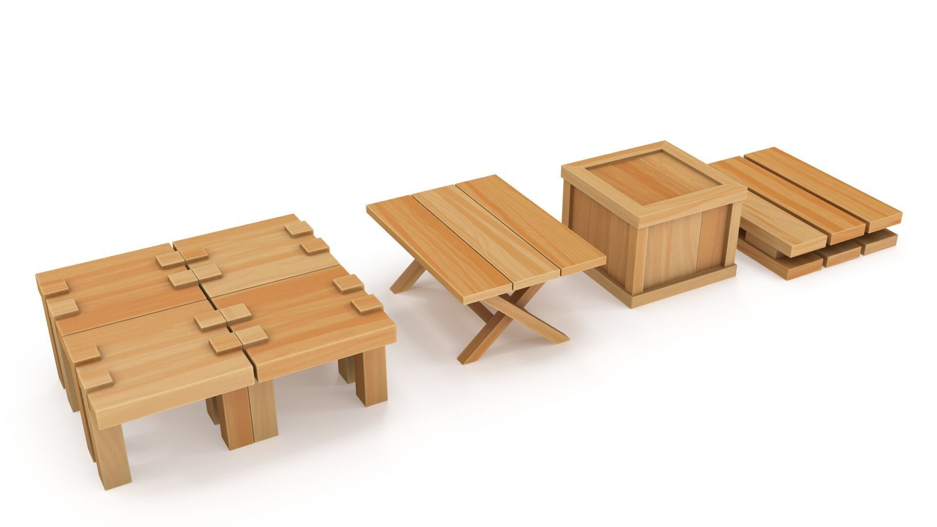 Cartoon tables pallet and box 3D model_2