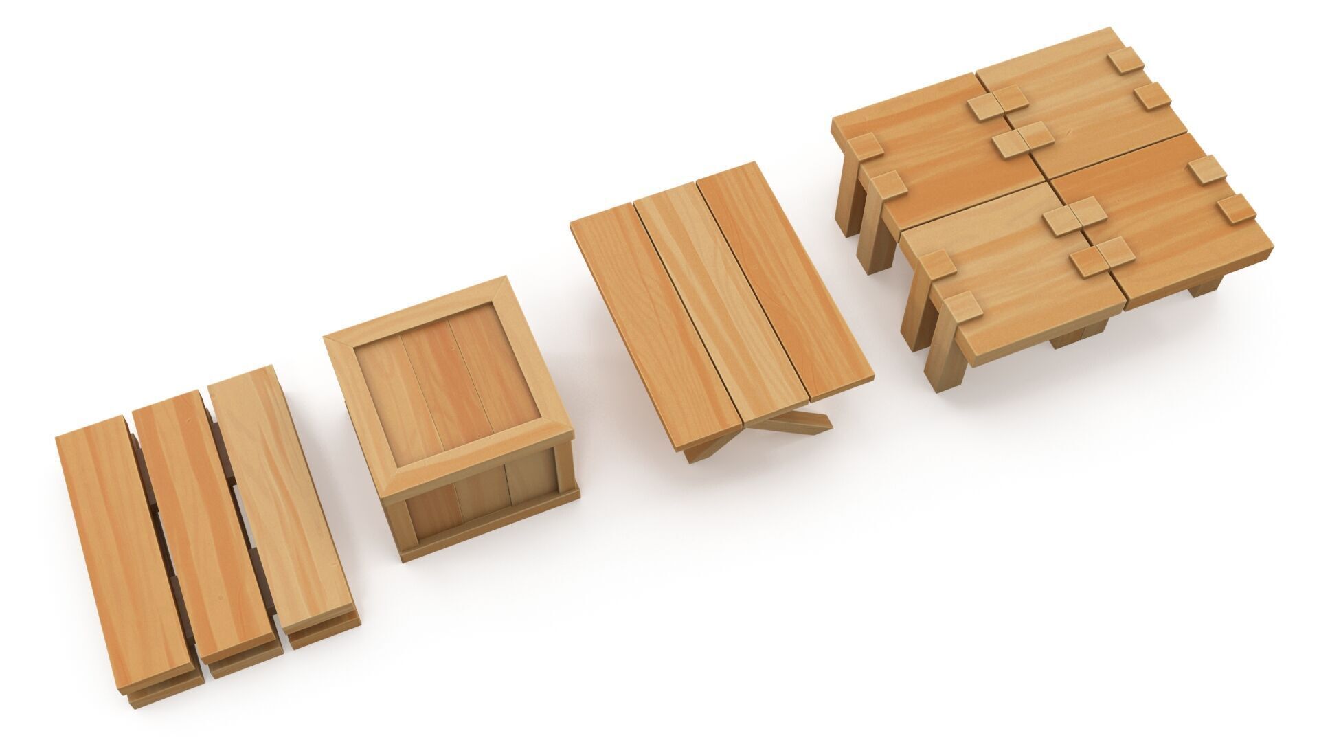Cartoon tables pallet and box 3D model_5