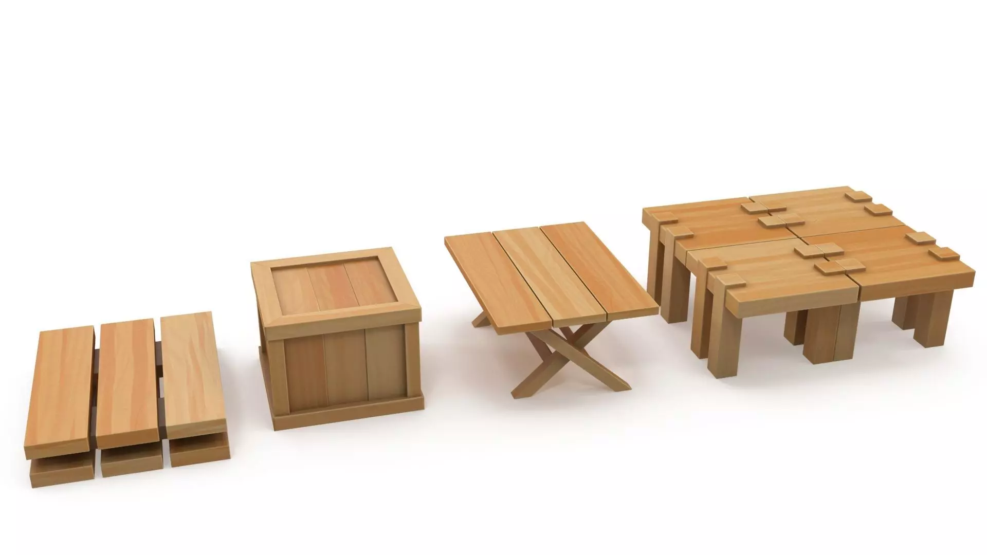Cartoon tables pallet and box 3D model_0
