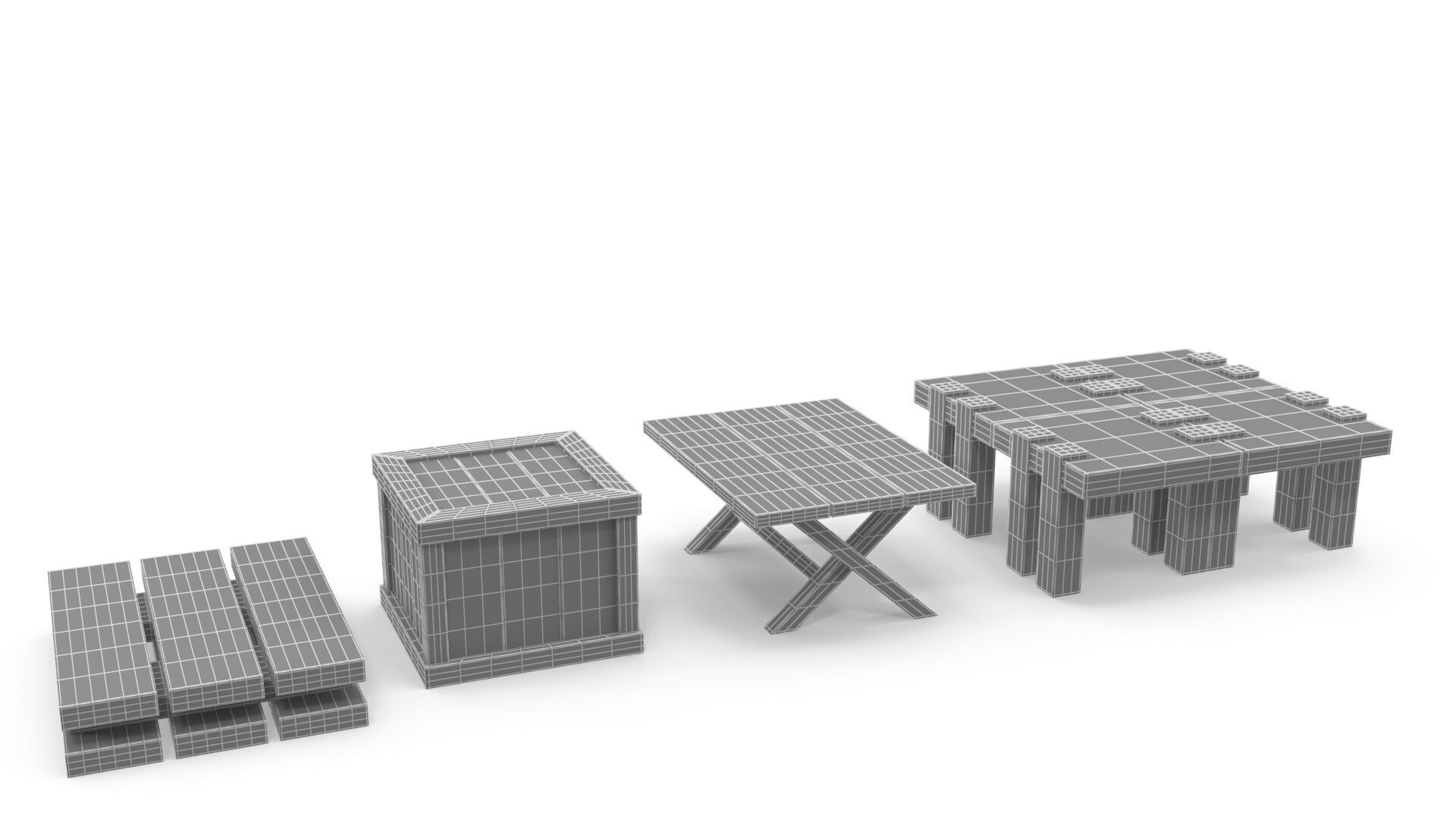 Cartoon tables pallet and box 3D model_11