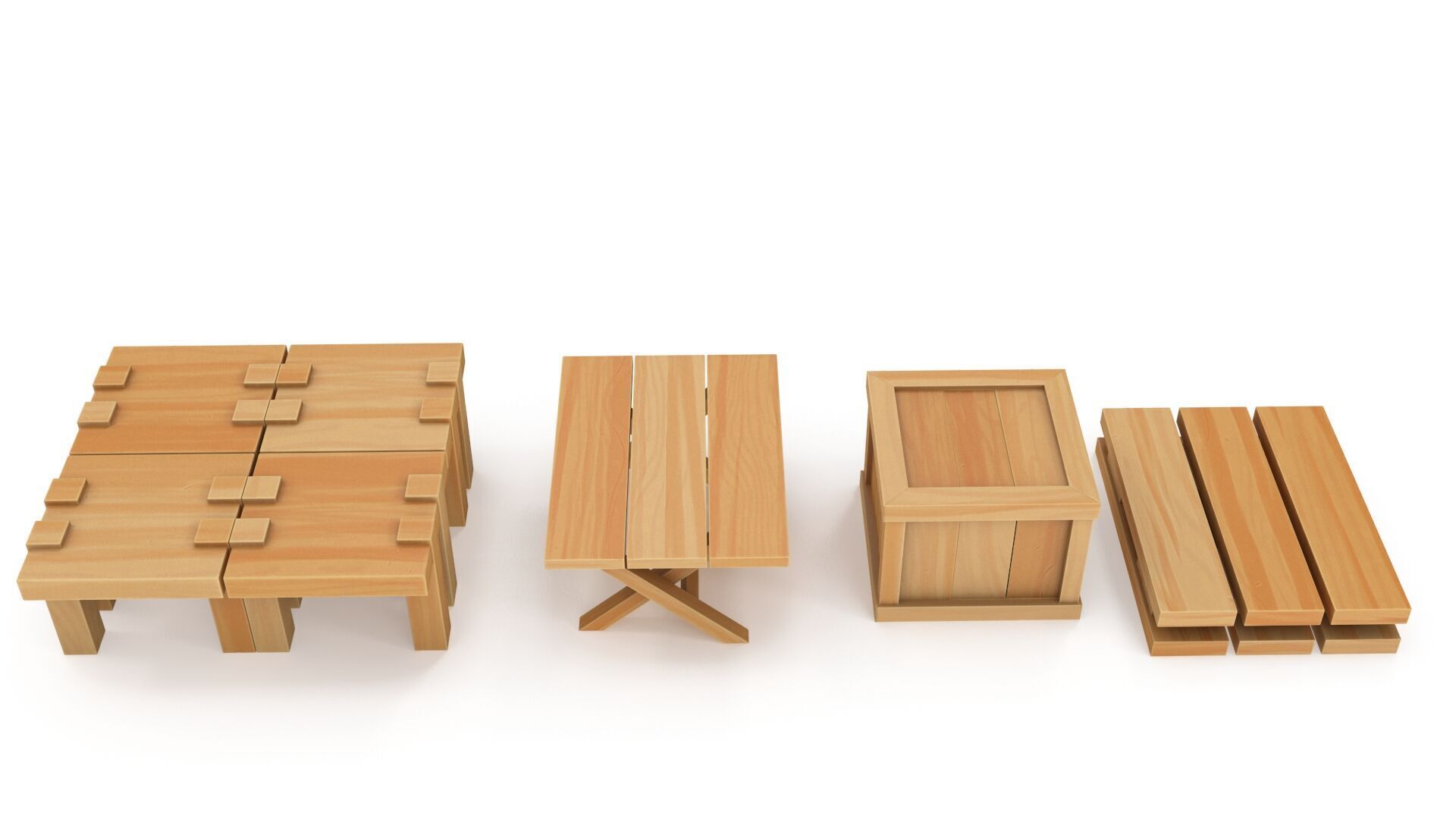 Cartoon tables pallet and box 3D model_3