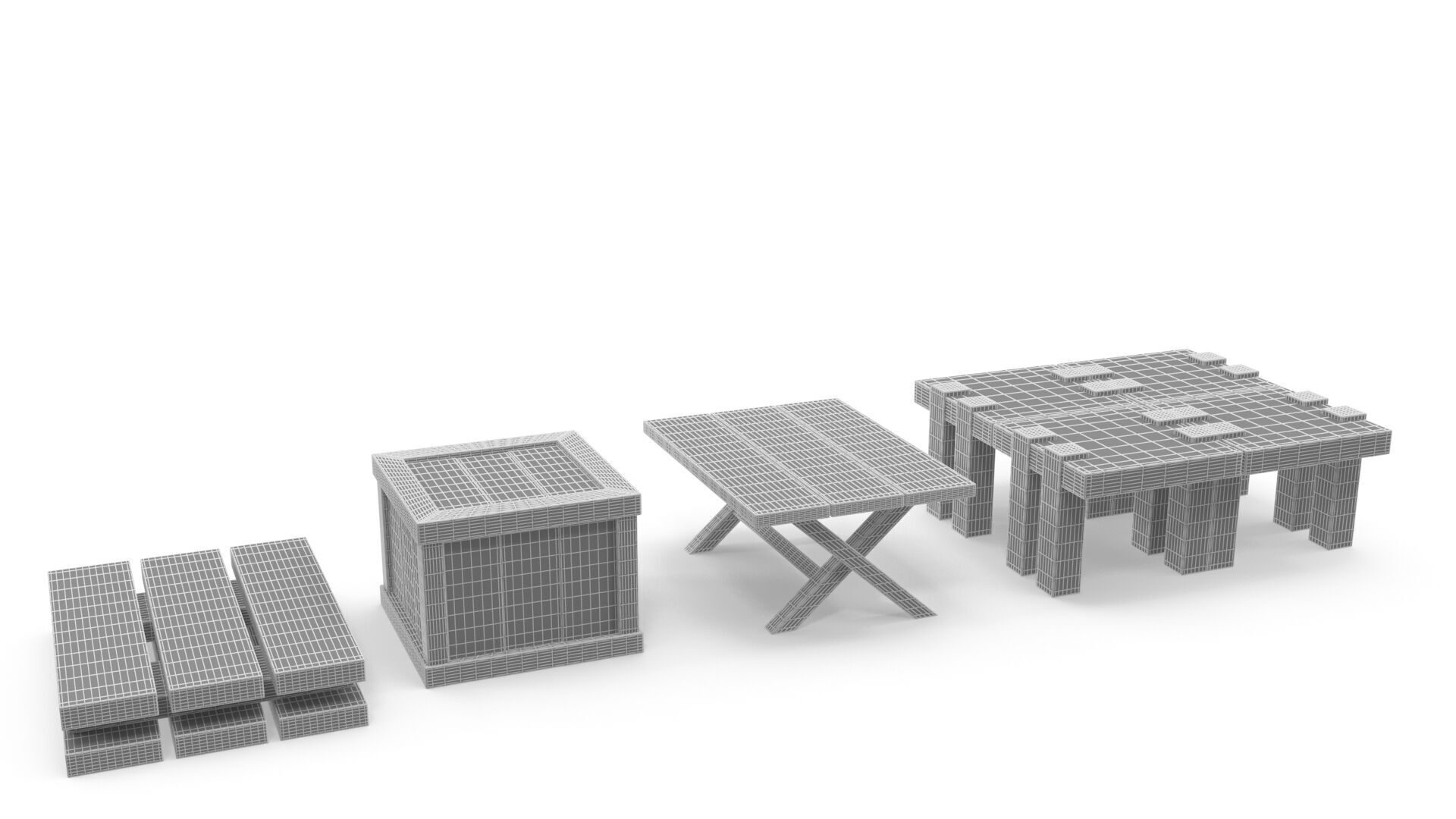 Cartoon tables pallet and box 3D model_12