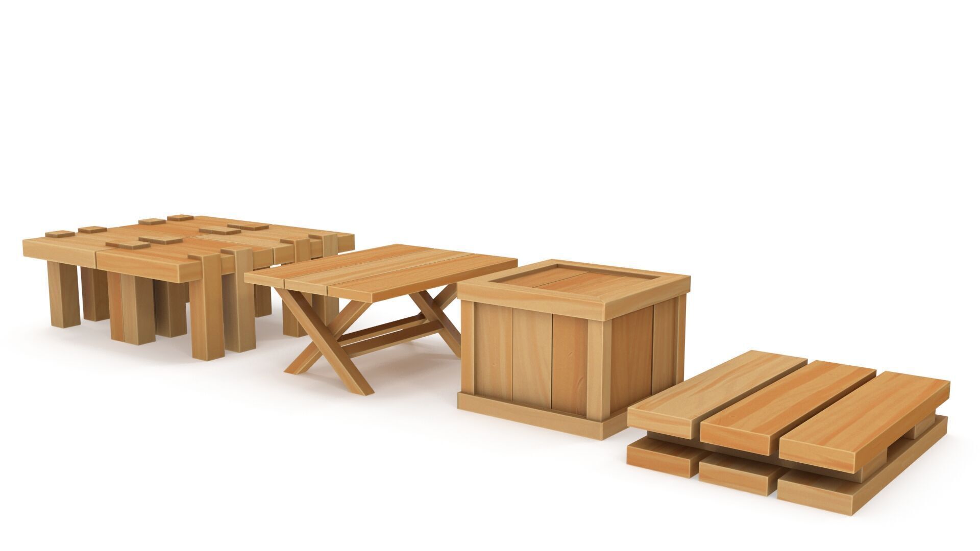 Cartoon tables pallet and box 3D model_4