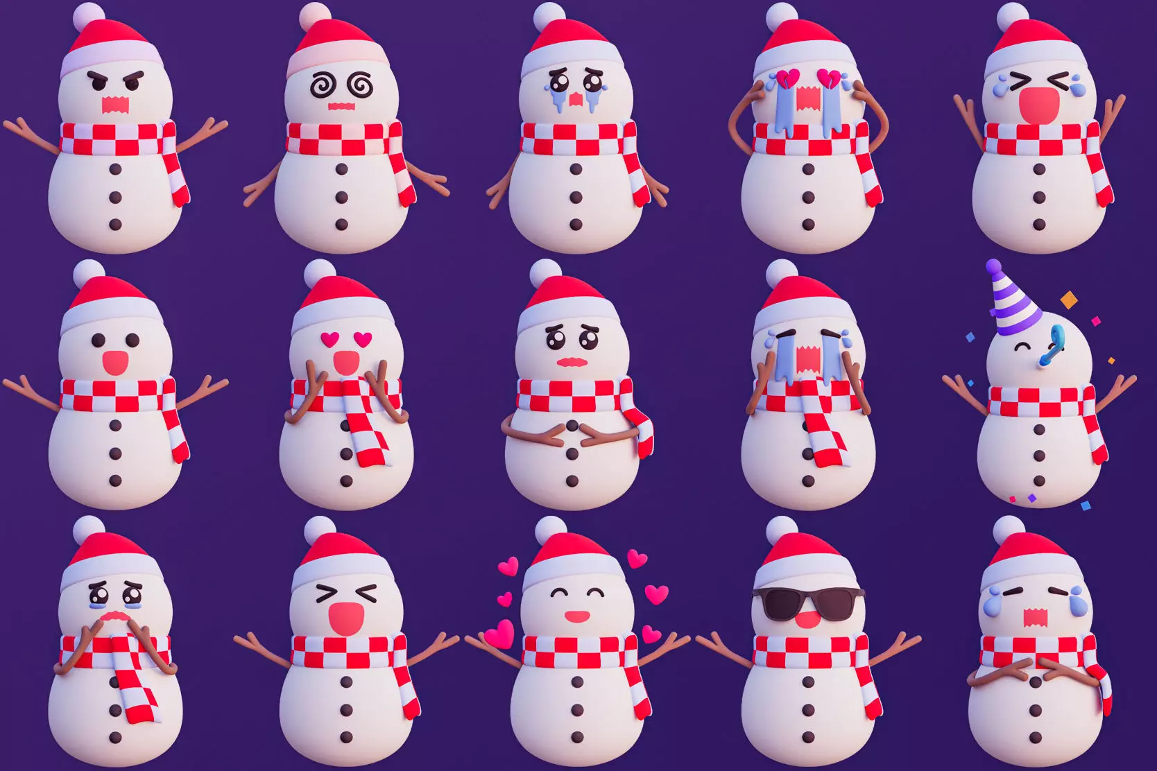 Christmas Snowman Emoji Pack 3D model