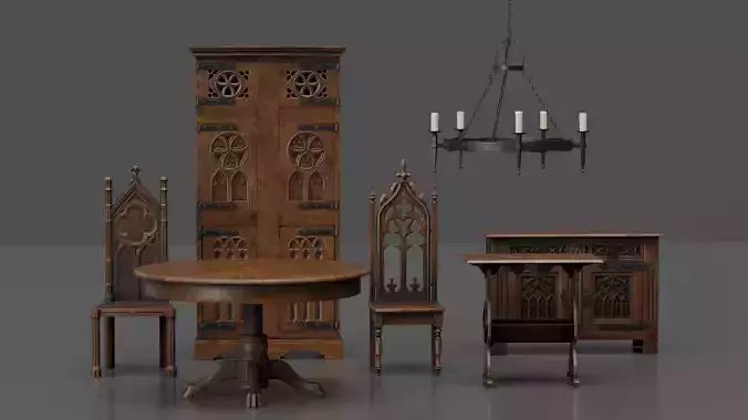 Medieval furniture set 3D model