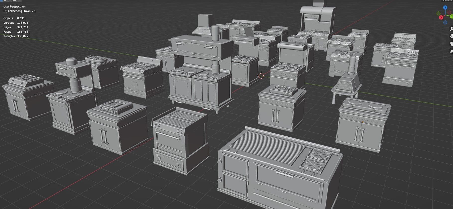 Low Poly 30 Gas Stoves Pack - Game Ready - Untextured Low-poly 3D model_70