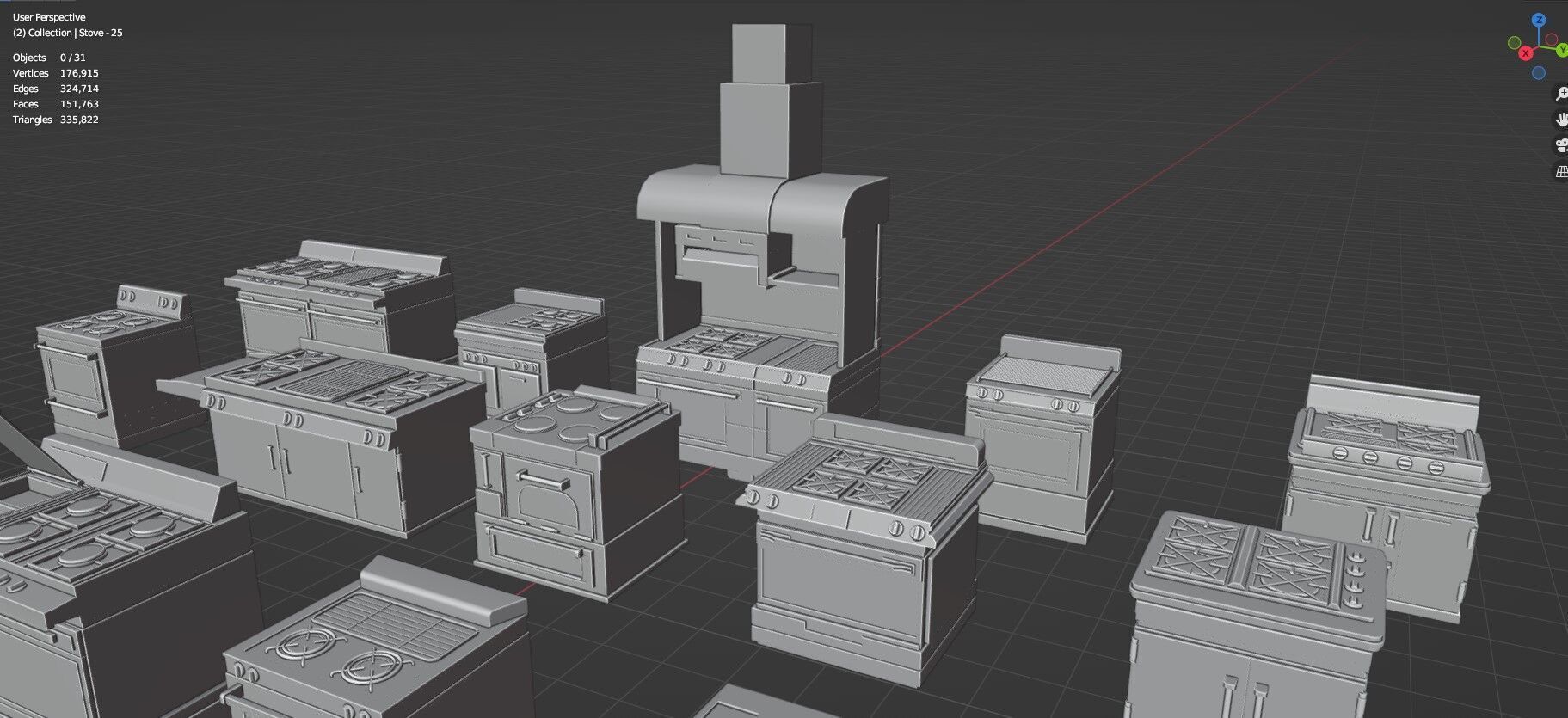 Low Poly 30 Gas Stoves Pack - Game Ready - Untextured Low-poly 3D model_75