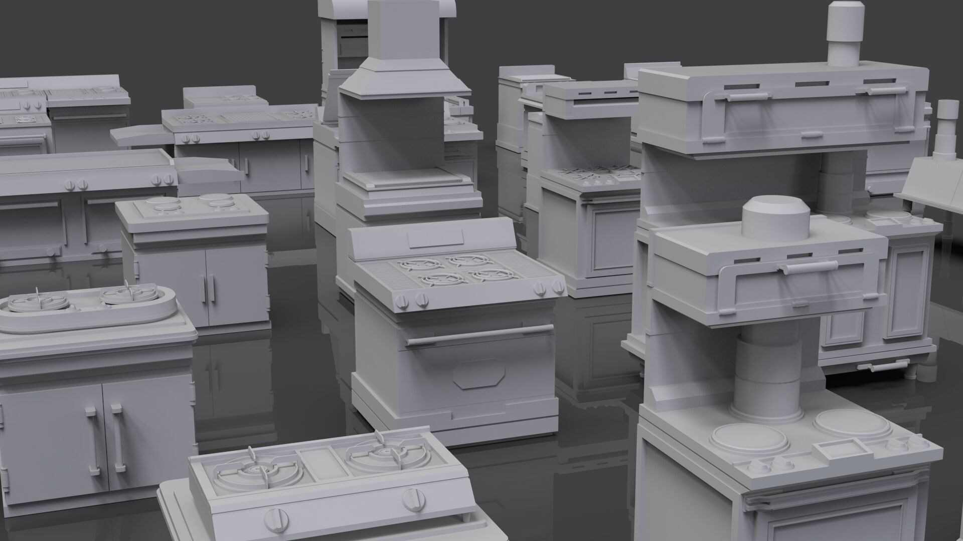 Low Poly 30 Gas Stoves Pack - Game Ready - Untextured Low-poly 3D model_3