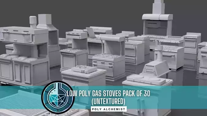 Low Poly 30 Gas Stoves Pack - Game Ready - Untextured Low-poly 3D model