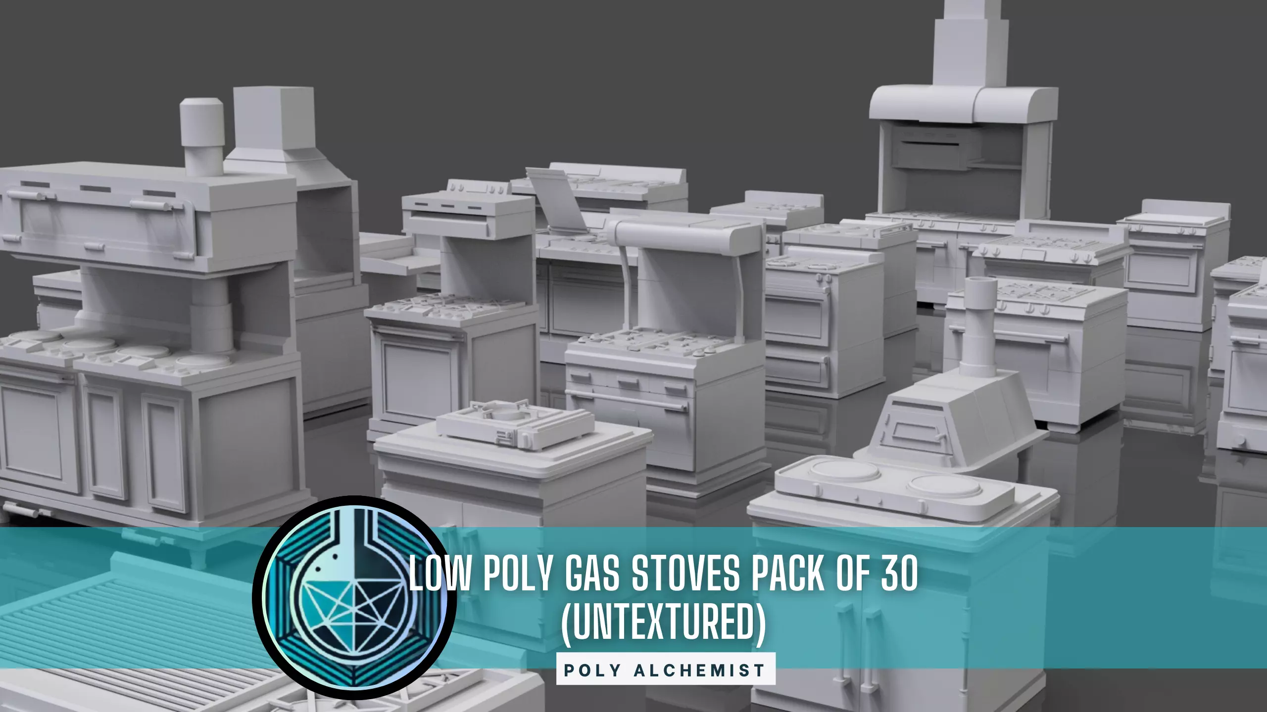 Low Poly 30 Gas Stoves Pack - Game Ready - Untextured Low-poly 3D model_0