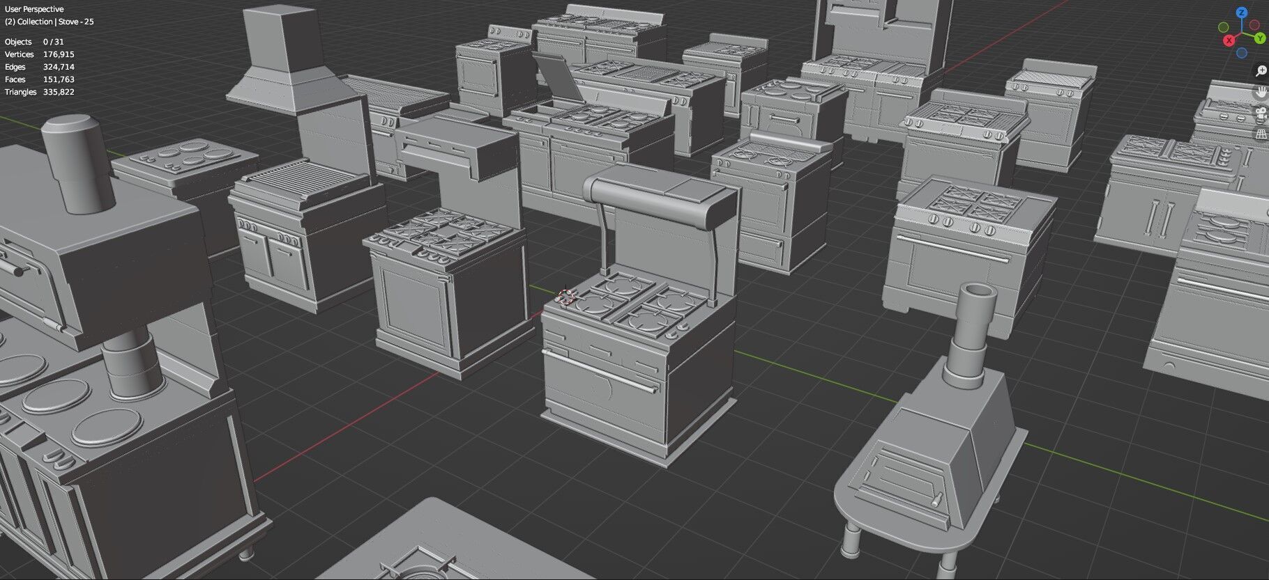 Low Poly 30 Gas Stoves Pack - Game Ready - Untextured Low-poly 3D model_76