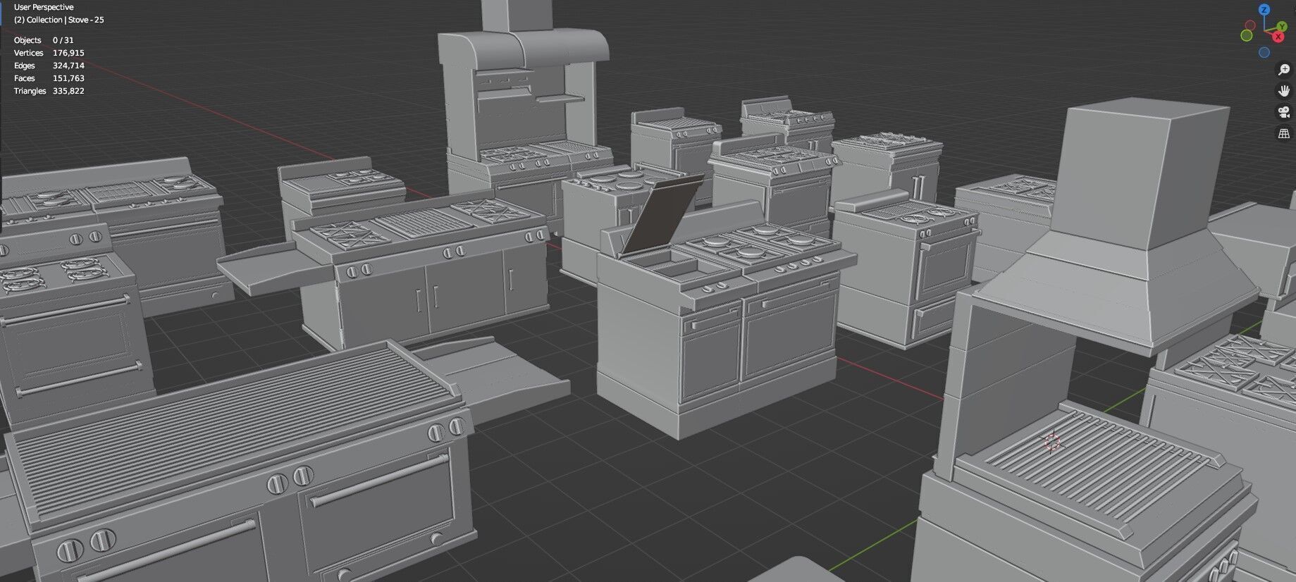 Low Poly 30 Gas Stoves Pack - Game Ready - Untextured Low-poly 3D model_73