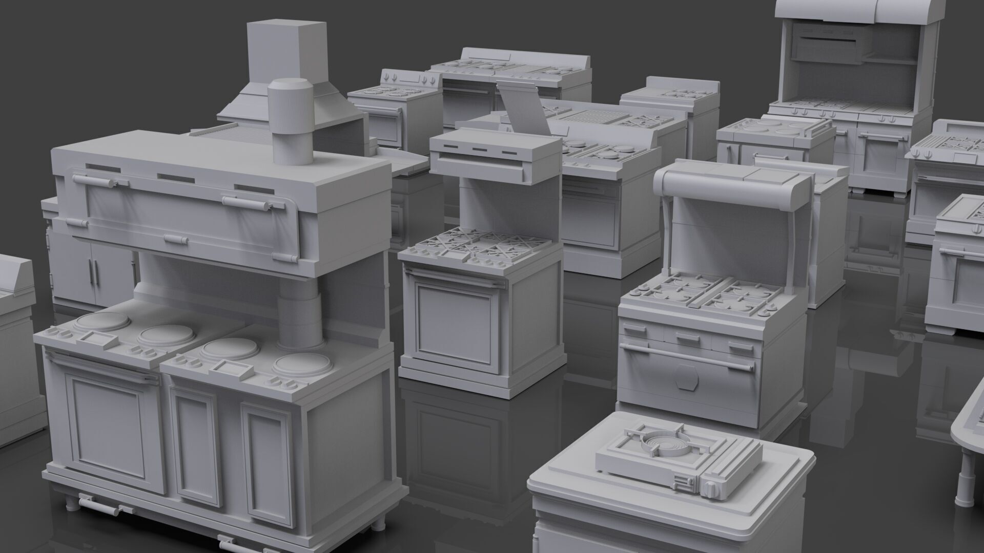 Low Poly 30 Gas Stoves Pack - Game Ready - Untextured Low-poly 3D model_4