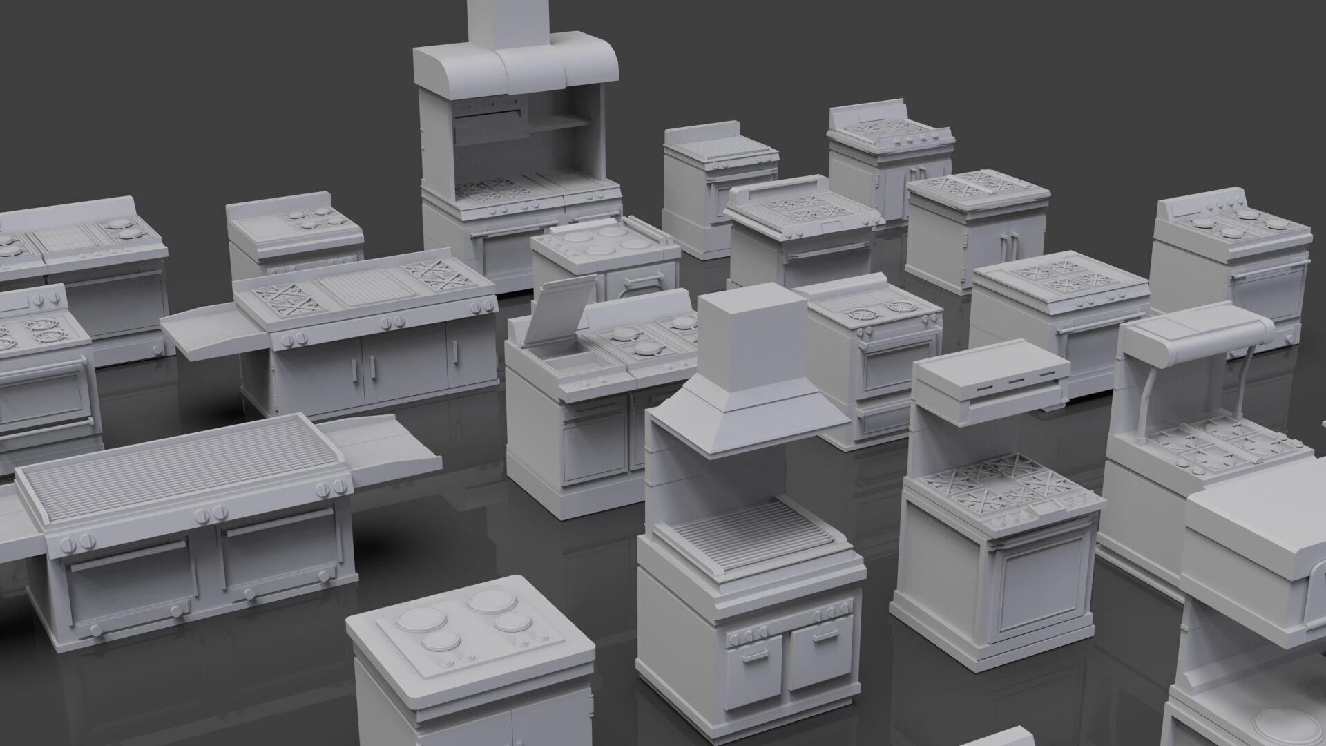 Low Poly 30 Gas Stoves Pack - Game Ready - Untextured Low-poly 3D model_5