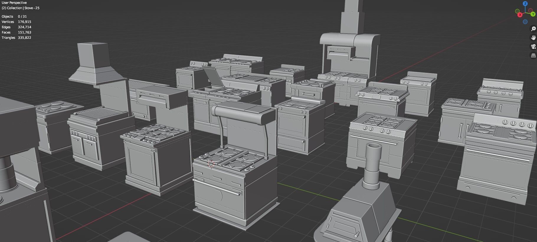 Low Poly 30 Gas Stoves Pack - Game Ready - Untextured Low-poly 3D model_68