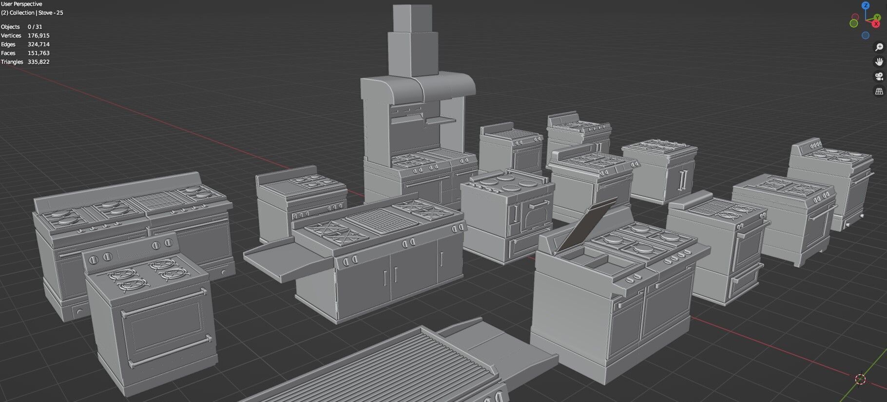 Low Poly 30 Gas Stoves Pack - Game Ready - Untextured Low-poly 3D model_40