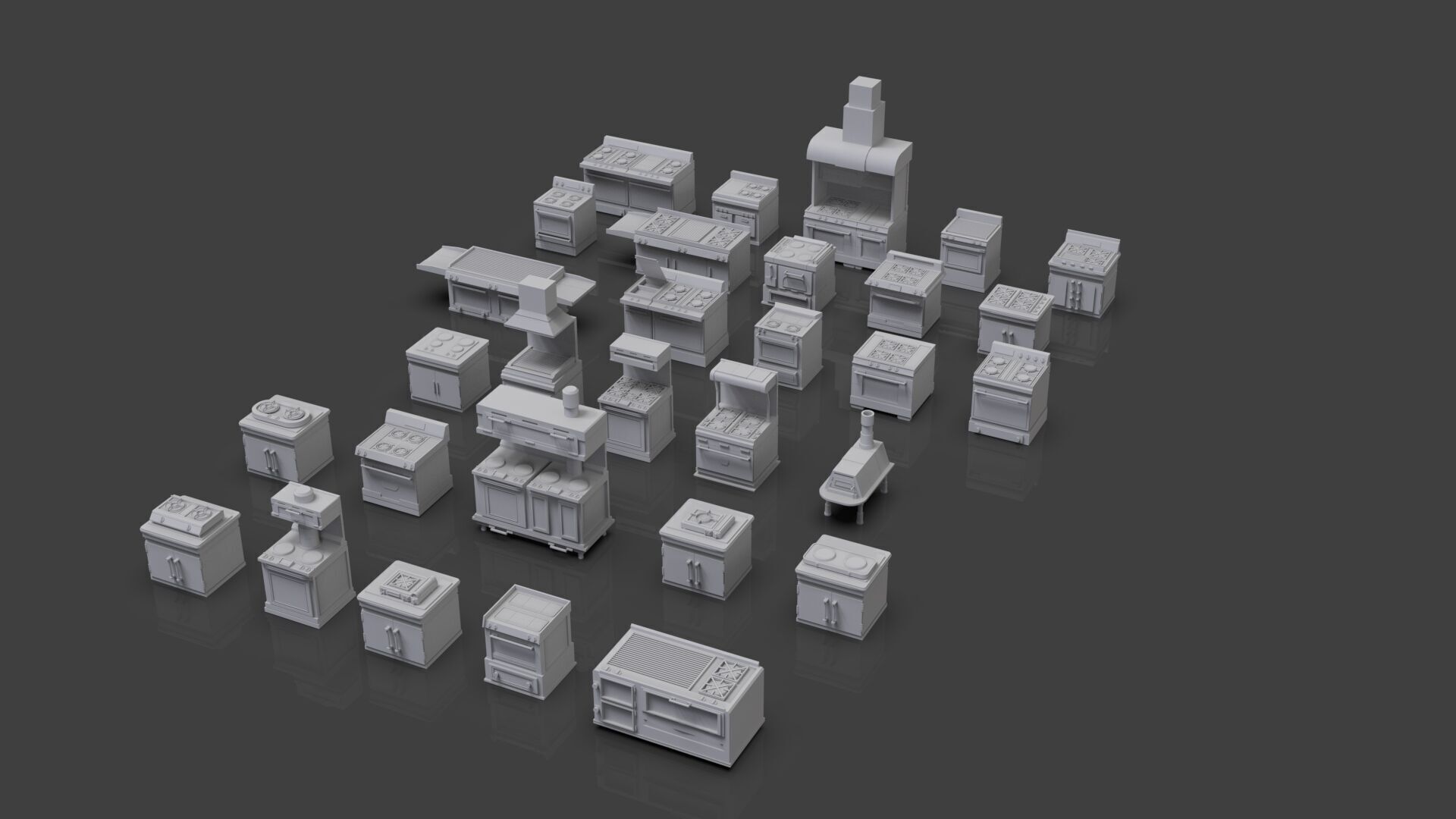 Low Poly 30 Gas Stoves Pack - Game Ready - Untextured Low-poly 3D model_2