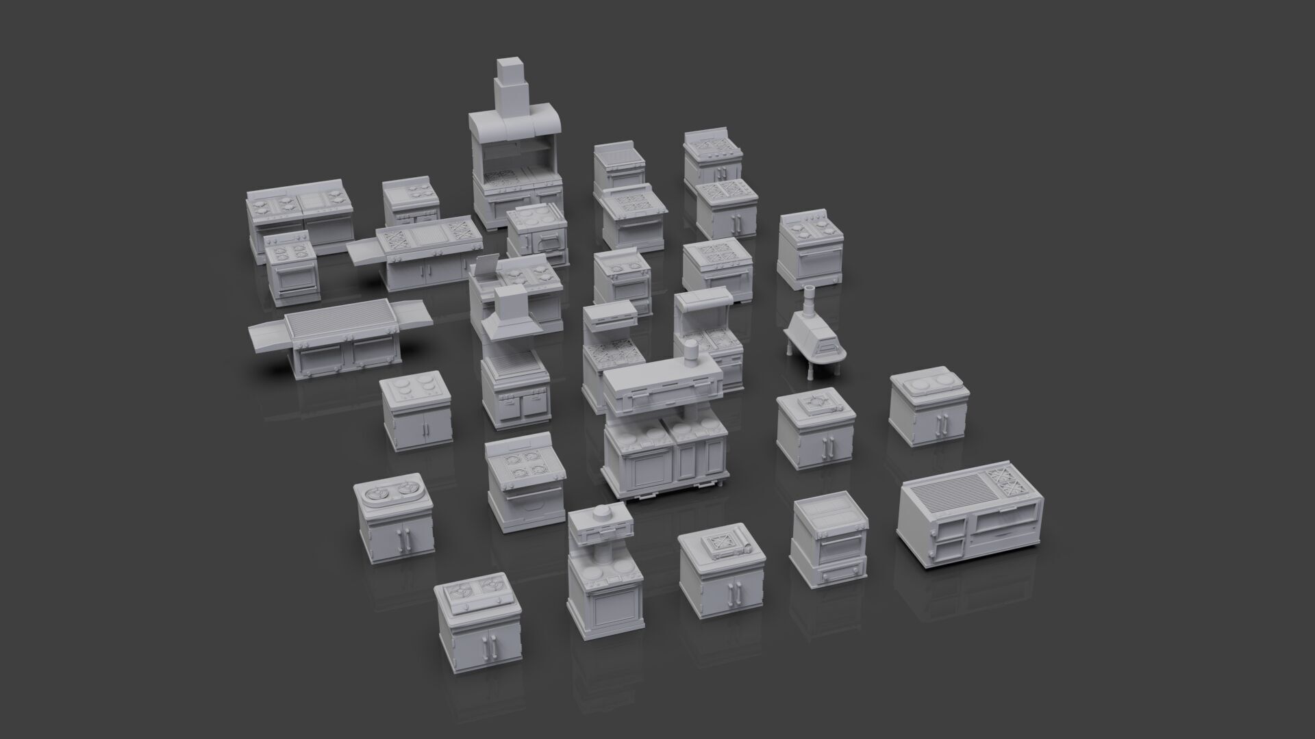 Low Poly 30 Gas Stoves Pack - Game Ready - Untextured Low-poly 3D model_1