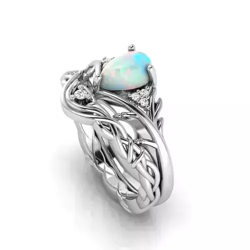 Floral Engagement Ring with wedding band for Women