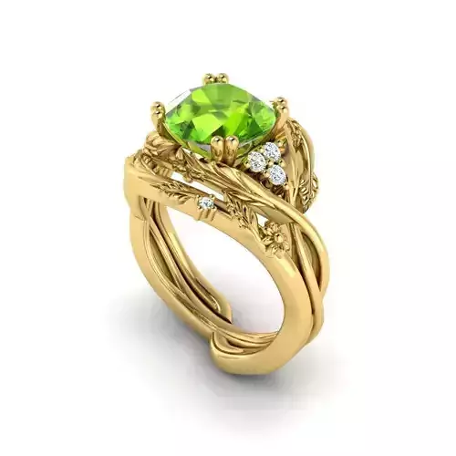 Floral Engagement Ring with wedding band for Women 4