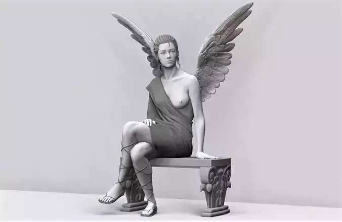 angel beautiful woman on chair 3D print model