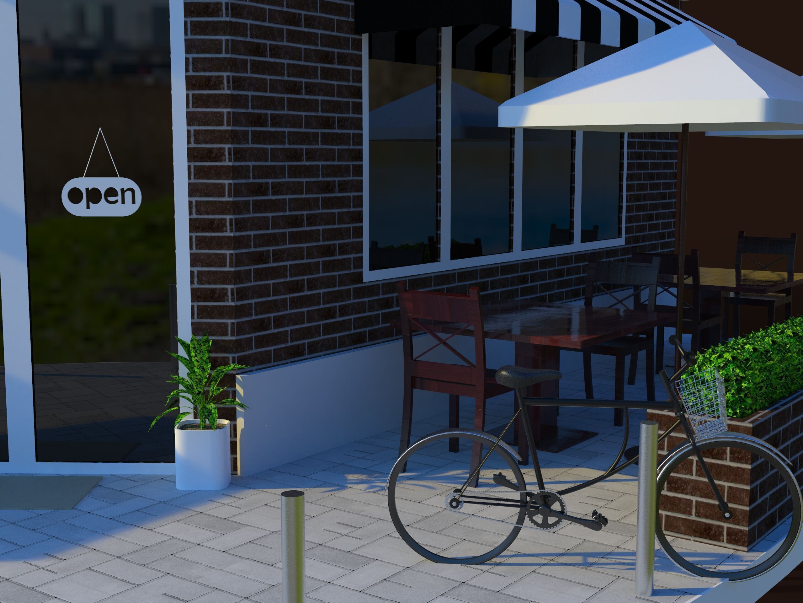 A corner coffee shop Low-poly 3D model_2
